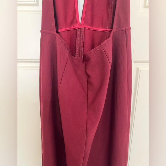 TOBI Wine Deep Plunging Halter Gown with Front Slit - Picture 6 of 8